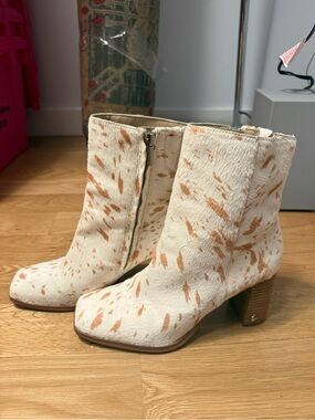 Sam Edelman Cow Hair Cream and Tan Spotted Ankle Boots